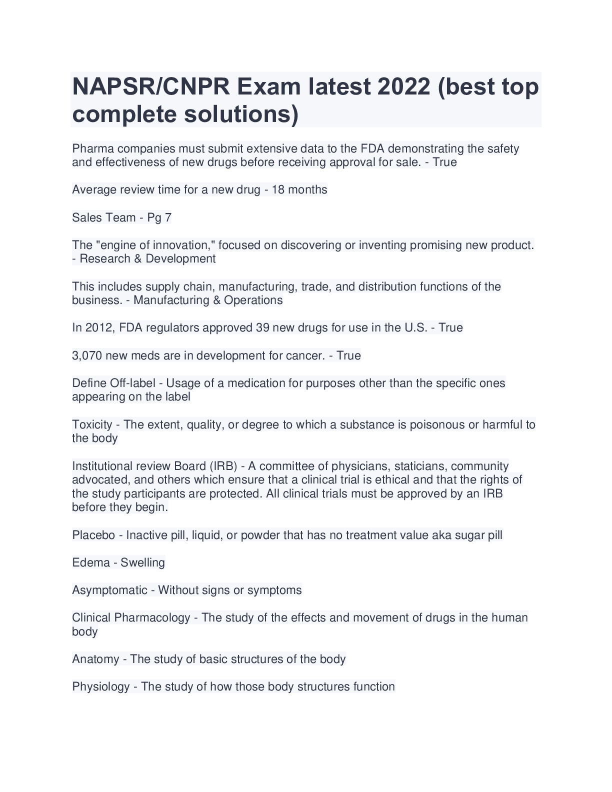 Preview image for NAPSR CNPR Exam latest 2022 (best top complete solutions)